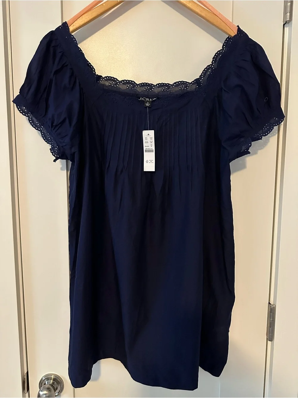 NWT J. Crew Cotton Voile Scallop-trim Babydoll Dress Navy Medium